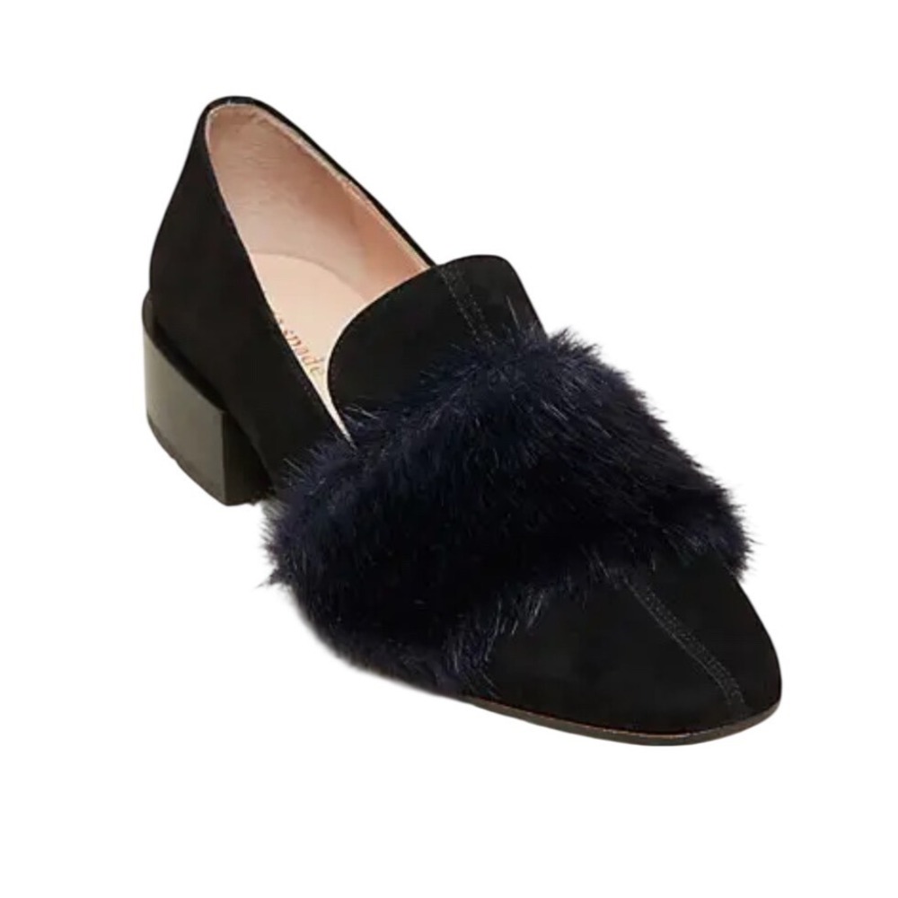 Kate Spade Vintage Y2K NY Black Suede Faux Fur Loafers Women's Size 7.5